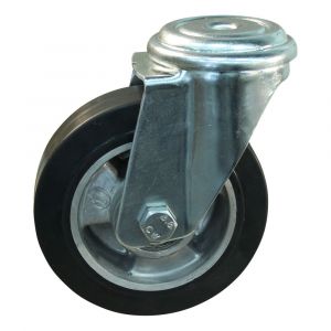 Protempo serie 10-91 zwenk transportwiel boutgat stalen gaffel wiel aluminium velg zwarte elastische rubberen band ± 68 shore A 100 mm kogellager 210.106.910.000