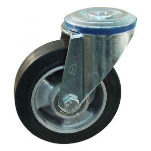 Protempo serie 10-10 zwenk transportwiel boutgat stalen gaffel aluminium velg zwarte elastische rubberen band ± 68 shore A 125 mm kogellager 210.126.100.000