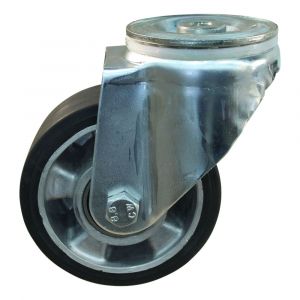 Protempo serie 10-91 zwenk transportwiel boutgat stalen gaffel wiel aluminium velg zwarte elastische rubberen band ± 68 shore A 125 mm kogellager 210.126.910.050