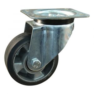 Protempo serie 10-91 zwenk transportwiel plaatbevestiging stalen gaffel wiel aluminium velg zwarte elastische rubberen band ± 68 shore A 125 mm kogellager 210.126.916.051