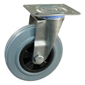 Protempo serie 11-30 zwenk transportwiel met plaatbevestiging met RVS gaffel met PP velg standaard grijze rubberen band 80 mm rollager RVS serie 211.089.306.000