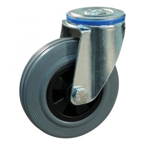 Protempo serie 11-12 zwenk transportwiel boutgat stalen gaffel PP velg standaard grijze rubberen band 125 mm rollager 211.122.120.000