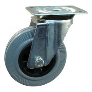 Protempo serie 11-91 zwenk transportwiel plaatbevestiging stalen gaffel PP velg standaard grijze rubberen band 140 mm rollager 211.142.916.000