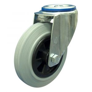 Protempo serie 11-12 zwenk transportwiel boutgat stalen gaffel PP velg standaard grijze rubberen band 160 mm rollager 211.162.120.000