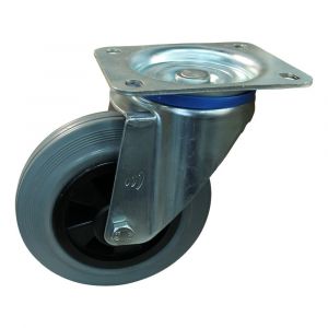 Protempo serie 11-12 zwenk transportwiel plaatbevestiging stalen gaffel PP velg standaard grijze rubberen band 250 mm rollager 211.252.126.000