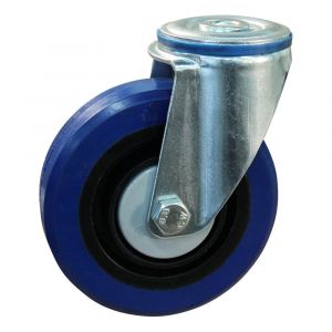 Protempo serie 13-12 zwenk transportwiel boutgat stalen gaffel zwarte PA velg blauwe elastische rubberen band ± 70 shore A 125 mm kogellager 213.126.120.000