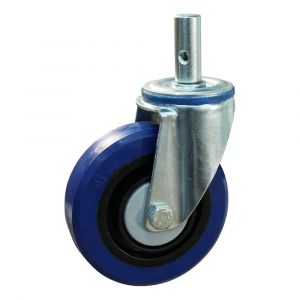 Protempo serie 13-12 zwenk transportwiel pen stalen gaffel zwarte PA velg blauwe elastische rubberen band ± 70 shore A 125 mm kogellager 213.126.125.027