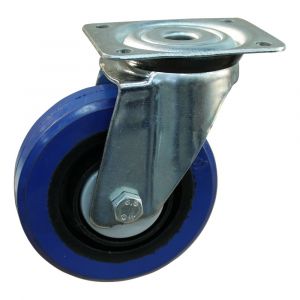 Protempo serie 13-91 zwenk transportwiel plaatbevestiging stalen gaffel zwarte PA velg blauwe elastische rubberen band ± 70 shore A 125 mm kogellager 213.126.916.000