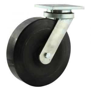 Protempo serie 18-22 zwenk transportwiel plaatbevestiging stalen velg zwarte elastische rubberen band ± 72 shore A 250 mm kogellager 218.256.226.080