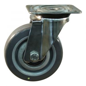 Protempo serie 19-31 zwenk transportwiel plaatbevestiging RVS gaffel PP velg grijze TPE band 125 mm kogellager RVS 219.128.316.046