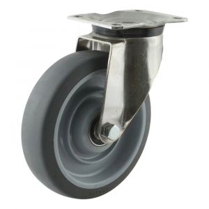 Protempo serie 19-31 zwenk transportwiel plaatbevestiging RVS gaffel PP velg grijze TPE band 200 mm kogellager RVS 219.208.316.050