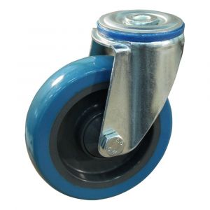 Protempo serie 21-12 zwenk transportwiel boutgat stalen gaffel grijze PA velg blauwe TPU band 125 mm kogellager 221.126.120.030