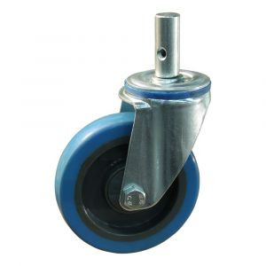 Protempo serie 21-12 zwenk transportwiel pen stalen gaffel grijze PA velg blauwe TPU band 125 mm kogellager 221.126.125.021