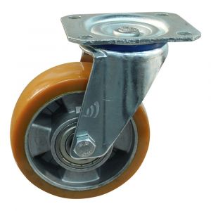 Protempo serie 29-10 zwenk transportwiel plaatbevestiging richtingsvaststeller stalen gaffel aluminium velg PU band ± 94 shore A 100 mm kogellager 229.106.106.740