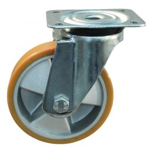 Protempo serie 29-91 zwenk transportwiel plaatbevestiging stalen gaffel aluminium velg PU band ± 94 shore A 100 mm kogellager 229.106.916.030