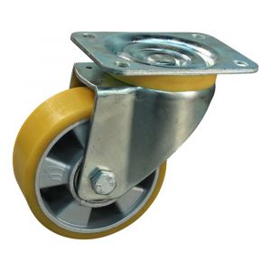 Protempo serie 29-16 zwenk transportwiel plaatbevestiging stalen gaffel aluminium velg PU band ± 94 shore A 150 mm kogellager 229.156.166.050