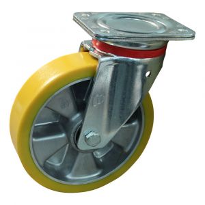 Protempo serie 29-17 zwenk transportwiel plaatbevestiging stalen gaffel aluminium velg PU band ± 94 shore A 200 mm kogellager 229.206.176.050