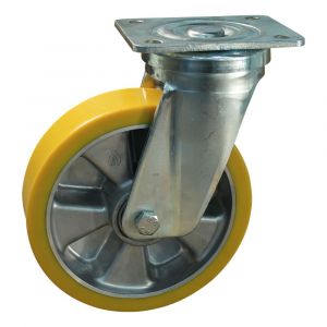 Protempo serie 29-18 zwenk transportwiel plaatbevestiging stalen gaffel aluminium velg PU band ± 94 shore A 200 mm kogellager 229.206.186.050