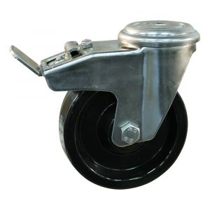 Protempo serie 35-31 zwenk transportwiel boutgat dubbele rem naloop RVS gaffel zwart hittebestendig van Ditherm geremd 80 mm glijlager 235.081.310.512