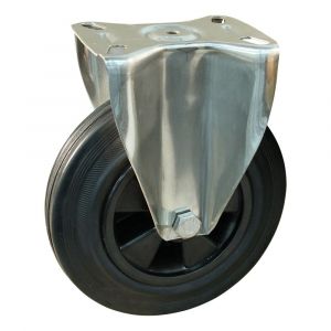 Protempo serie 01-30 bok transportwiel plaatbevestiging RVS gaffel PP velg standaard zwarte rubberen band 200 mm rollager RVS 301.209.306.000