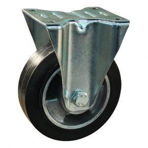 Protempo serie 10-12 bok transportwiel plaatbevestiging stalen gaffel aluminium velg zwarte elastische rubberen band ± 68 shore A 100 mm kogellager 310.106.126.000