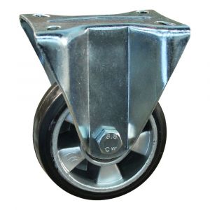 Protempo serie 10-19 bok transportwiel plaatbevestiging stalen gaffel aluminium velg zwarte elastische rubberen band ± 68 shore A 100 mm kogellager 310.106.146.040