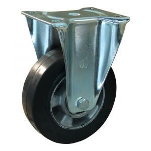 Protempo serie 10-17 bok transportwiel plaatbevestiging stalen gaffel aluminium velg zwarte elastische rubberen band ± 68 shore A 200 mm kogellager 310.206.176.050