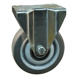 Protempo serie 19-31 bok transportwiel plaatbevestiging RVS gaffel PP velg grijze TPE band 125 mm kogellager RVS 319.128.316.046