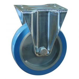 Protempo serie 21-12 bok transportwiel plaatbevestiging stalen gaffel grijze glasvezel versterkte PA velg blauwe TPU band 100 mm rollager 321.102.126.035