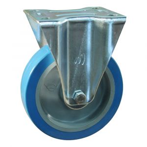 Protempo serie 21-12 bok transportwiel plaatbevestiging stalen gaffel grijze glasvezel versterkte PA velg blauwe TPU band 125 mm rollager 321.122.126.008