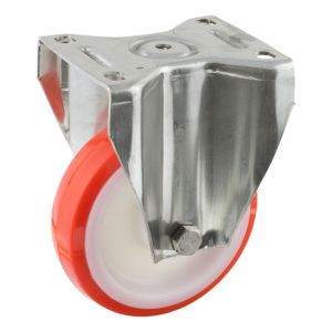 Protempo serie 27-35 bok transportwiel plaatbevestiging RVS gaffel witte PA velg rode TPU band ± 97 shore A 150 mm glijlager 327.151.356.000