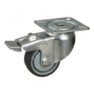 Protempo serie 68-60 zwenk apparatenwiel plaatbevestiging dubbele rem voorloop stalen gaffel grijze PA velg TPE band 50 mm kogellager 468.506.606.300