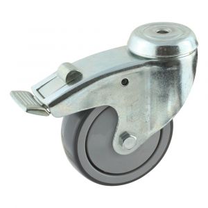 Protempo serie 69-61 zwenk apparatenwiel boutgat dubbele rem voorloop stalen gaffel grijze PP velg TPE band 100 mm kogellager 469.106.610.300