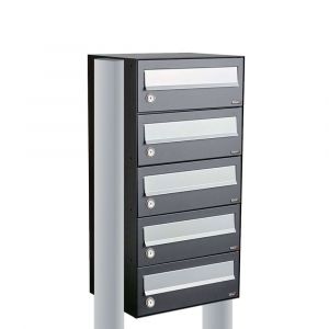 Allux Hive set postkast staal verzinkt gepoedercoat 1-breed 5-hoog op statief antraciet 40030065_1x5s