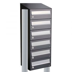 Allux Hive set postkast staal verzinkt gepoedercoat 1-breed 6-hoog met dak op statief antraciet 40030065_1x6ds