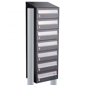 Allux Hive set postkast staal verzinkt gepoedercoat 1-breed 7-hoog met dak op statief antraciet 40030065_1x7ds