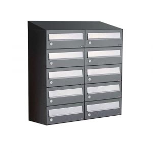 Allux Hive set postkast staal verzinkt gepoedercoat 2-breed 5-hoog met dak antraciet 40030065_2x5d