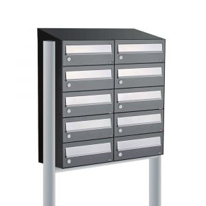 Allux Hive set postkast staal verzinkt gepoedercoat 2-breed 5-hoog met dak op statief antraciet 40030065_2x5ds