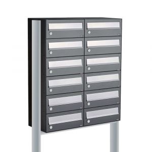 Allux Hive set postkast staal verzinkt gepoedercoat 2-breed 6-hoog op statief antraciet 40030065_2x6s