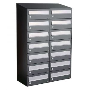 Allux Hive set postkast staal verzinkt gepoedercoat 2-breed 7-hoog met dak antraciet 40030065_2x7d