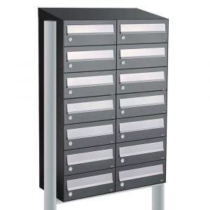 Allux Hive set postkast staal verzinkt gepoedercoat 2-breed 7-hoog met dak op statief antraciet 40030065_2x7ds