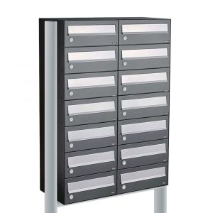 Allux Hive set postkast staal verzinkt gepoedercoat 2-breed 7-hoog op statief antraciet 40030065_2x7s