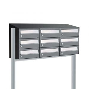 Allux Hive set postkast staal verzinkt gepoedercoat 3-breed 3-hoog met dak op statief antraciet 40030065_3x3ds