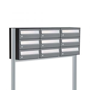 Allux Hive set postkast staal verzinkt gepoedercoat 3-breed 3-hoog op statief antraciet 40030065_3x3s