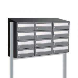 Allux Hive set postkast staal verzinkt gepoedercoat 3-breed 4-hoog met dak op statief antraciet 40030065_3x4ds