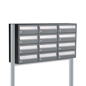 Allux Hive set postkast staal verzinkt gepoedercoat 3-breed 4-hoog op statief antraciet 40030065_3x4s