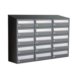 Allux Hive set postkast staal verzinkt gepoedercoat 3-breed 5-hoog met dak antraciet 40030065_3x5d