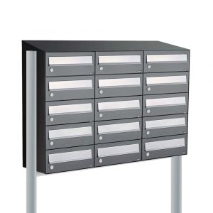 Allux Hive set postkast staal verzinkt gepoedercoat 3-breed 5-hoog met dak op statief antraciet 40030065_3x5ds