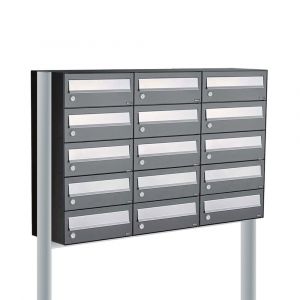 Allux Hive set postkast staal verzinkt gepoedercoat 3-breed 5-hoog op statief antraciet 40030065_3x5s