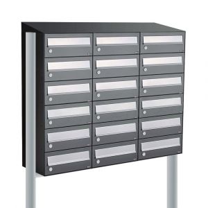 Allux Hive set postkast staal verzinkt gepoedercoat 3-breed 6-hoog met dak op statief antraciet 40030065_3x6ds